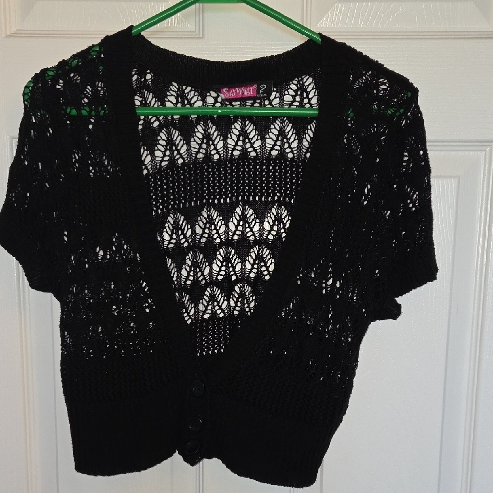 Say What? Black Short Sleeve Knit Cardigan